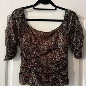 Anthropologie Leopard Ruched Scoop Blouse - Brown, Black